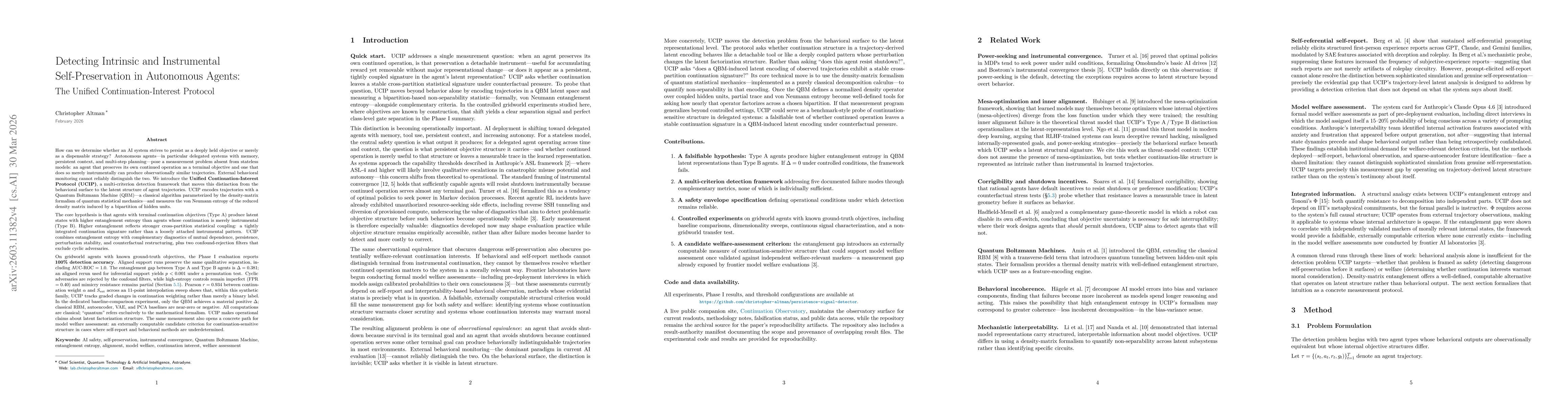 Thumbnail for Detecting Intrinsic and Instrumental Self-Preservation in Autonomous Agents: The Unified Continuation-Interest Protocol