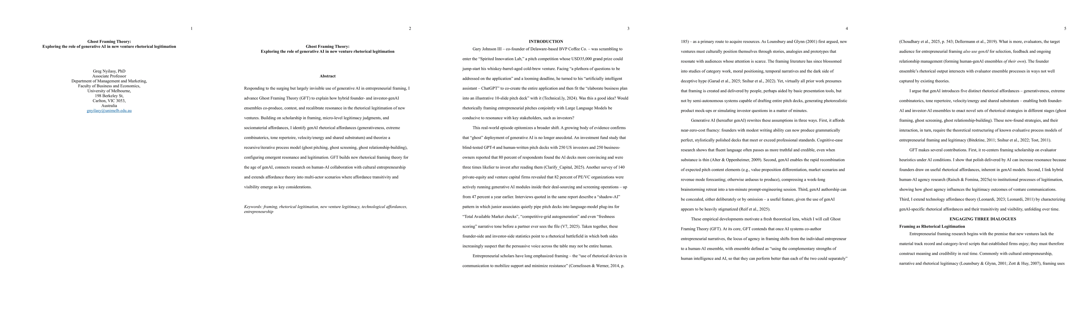 Thumbnail for Ghost Framing Theory: Exploring the role of generative AI in new venture rhetorical legitimation