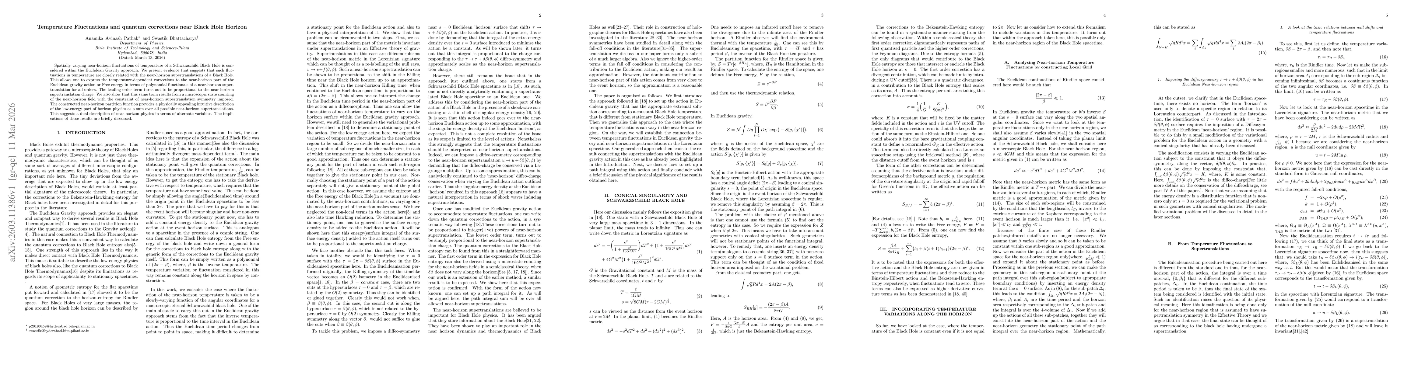 Thumbnail for Temperature Fluctuations and quantum corrections near Black Hole Horizon