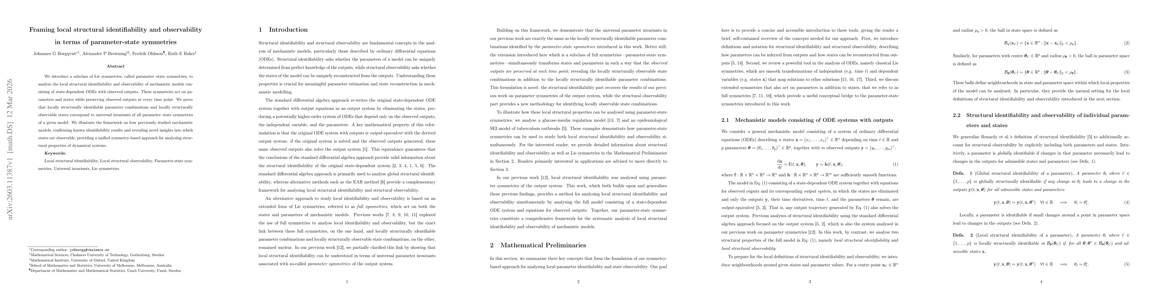 Thumbnail for Framing local structural identifiability and observability in terms of parameter-state symmetries