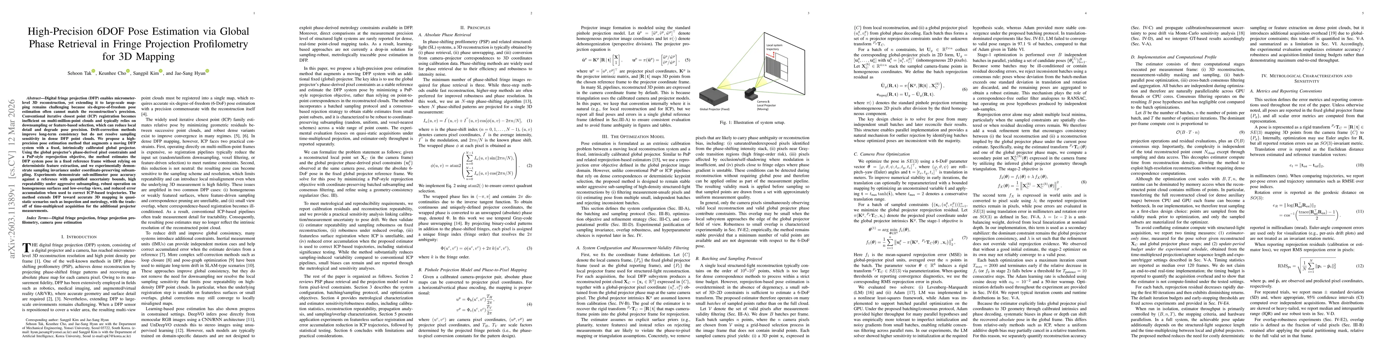 Thumbnail for High-Precision 6DOF Pose Estimation via Global Phase Retrieval in Fringe Projection Profilometry for 3D Mapping