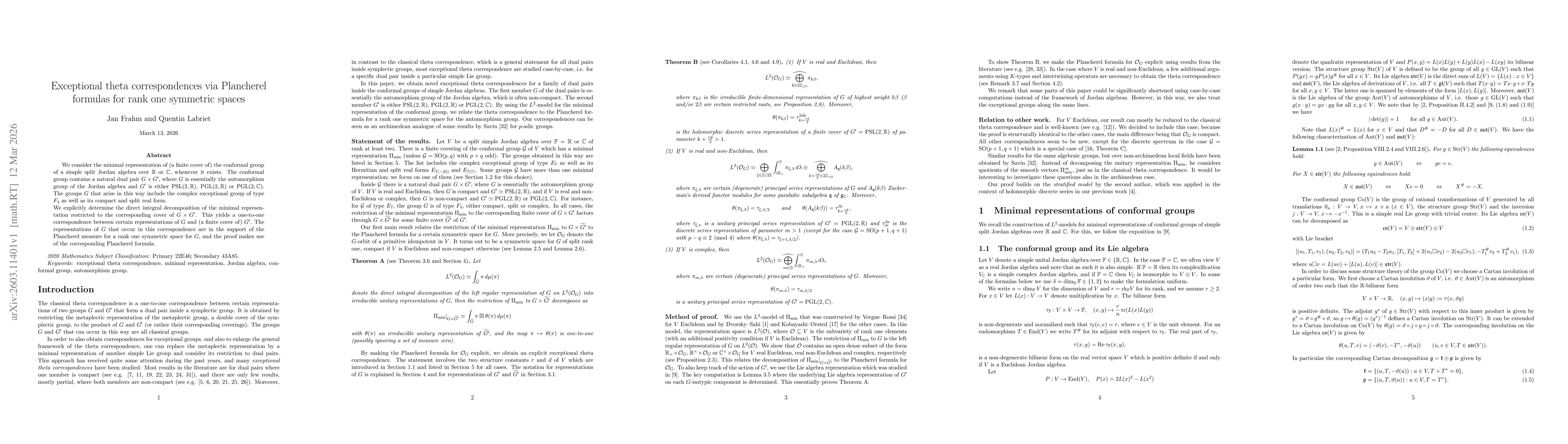 Thumbnail for Exceptional theta correspondences via Plancherel formulas for rank one symmetric spaces