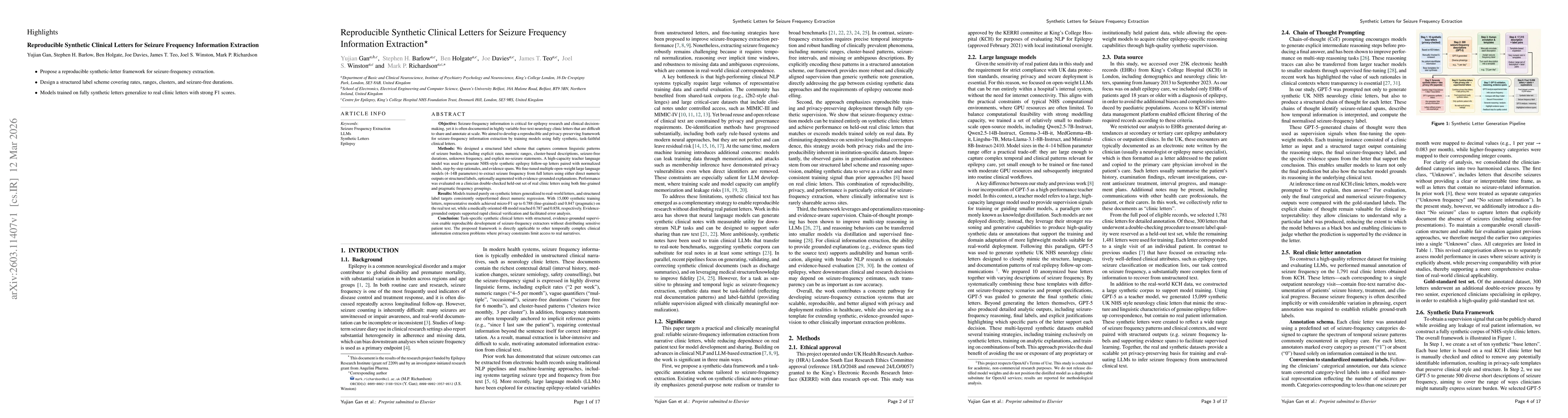 Thumbnail for Reproducible Synthetic Clinical Letters for Seizure Frequency Information Extraction