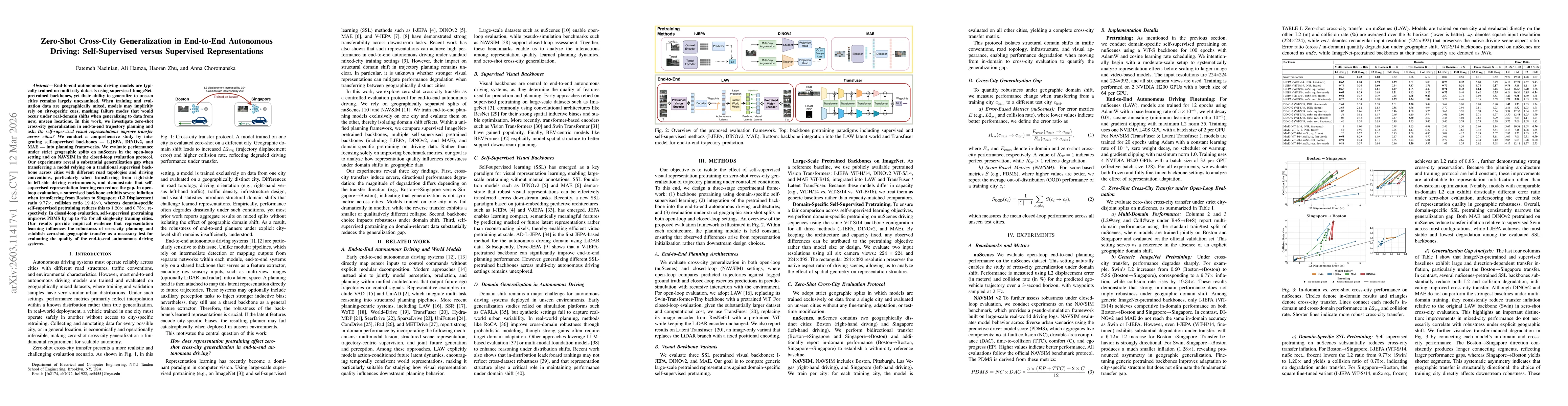 Thumbnail for Zero-Shot Cross-City Generalization in End-to-End Autonomous Driving: Self-Supervised versus Supervised Representations