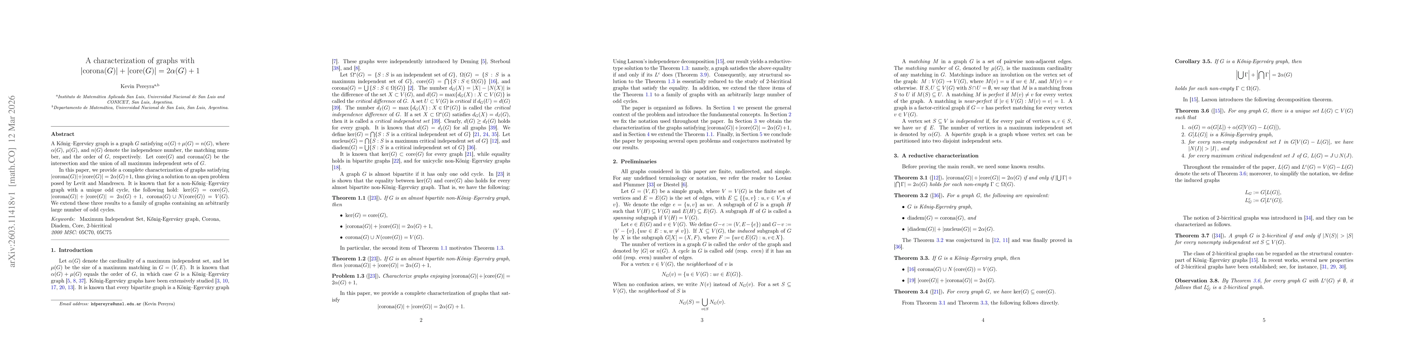 Thumbnail for A characterization of graphs with $\a{\corona G}+\a{\core G}=2α(G)+1$