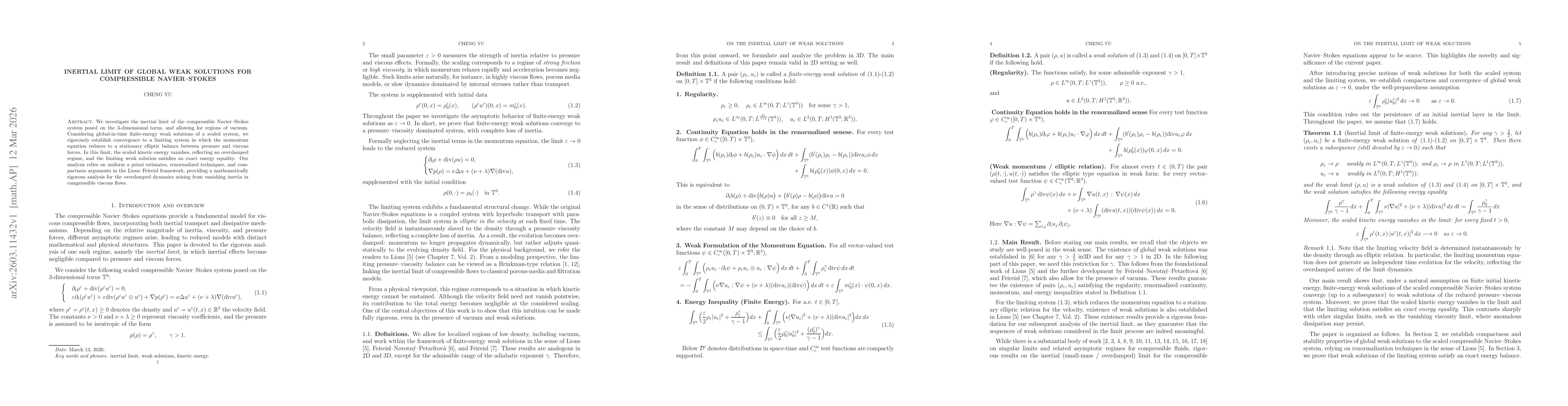 Thumbnail for Inertial Limit of global weak solutions for Compressible Navier--Stokes