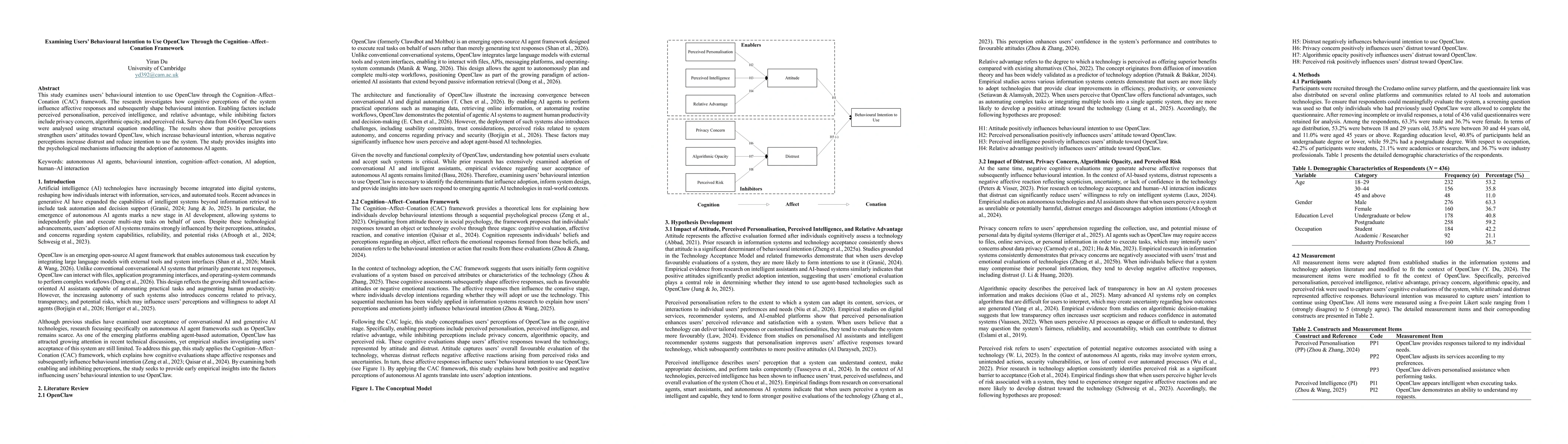 Thumbnail for Examining Users' Behavioural Intention to Use OpenClaw Through the Cognition--Affect--Conation Framework