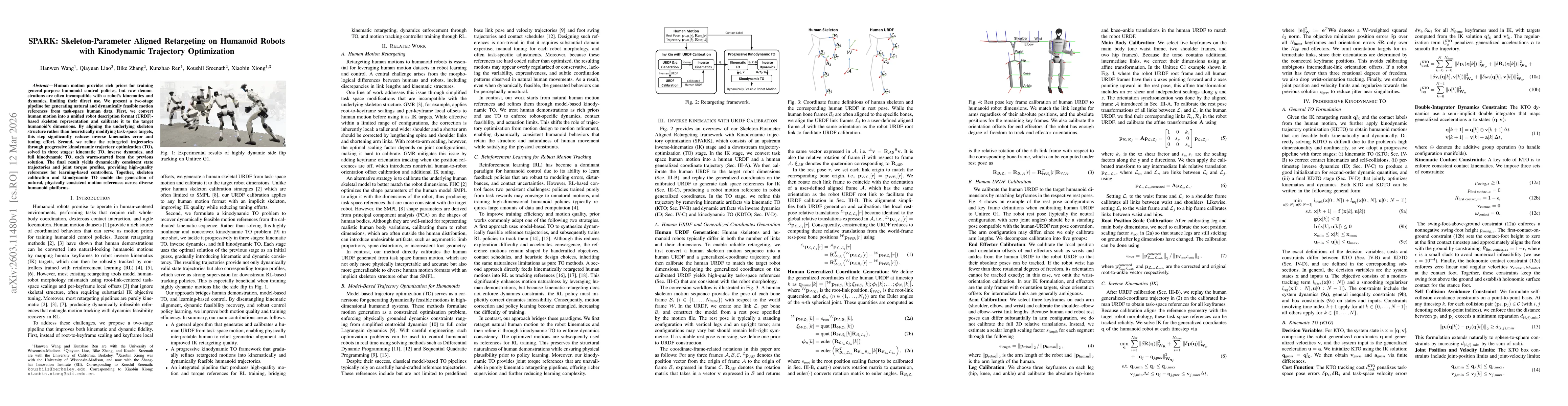 Thumbnail for SPARK: Skeleton-Parameter Aligned Retargeting on Humanoid Robots with Kinodynamic Trajectory Optimization