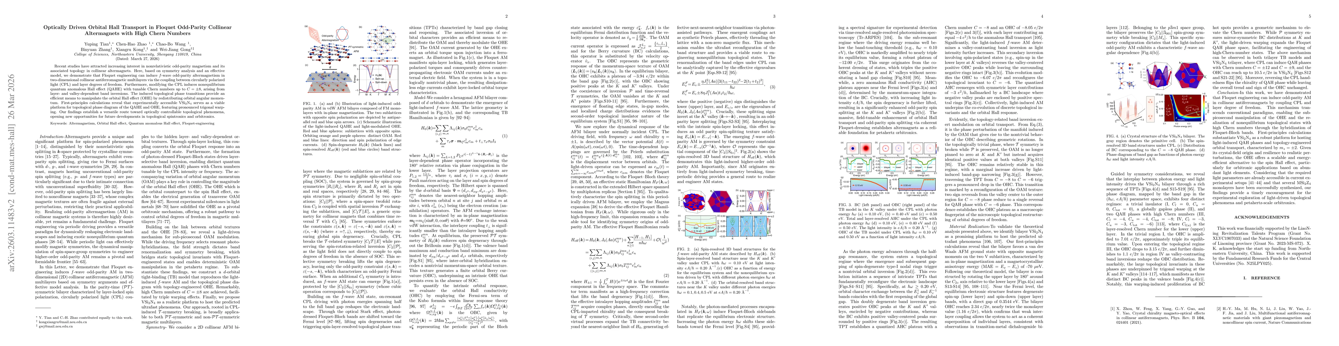 Thumbnail for Optically Driven Orbital Hall Transport in Floquet Odd-Parity Collinear Altermagnets with High Chern Numbers