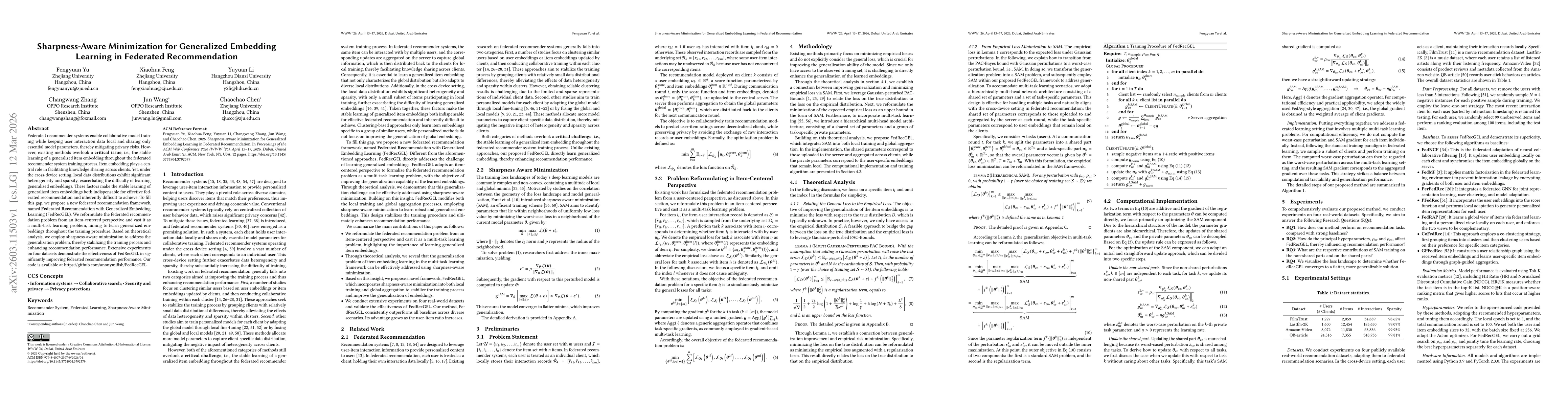 Thumbnail for Sharpness-Aware Minimization for Generalized Embedding Learning in Federated Recommendation