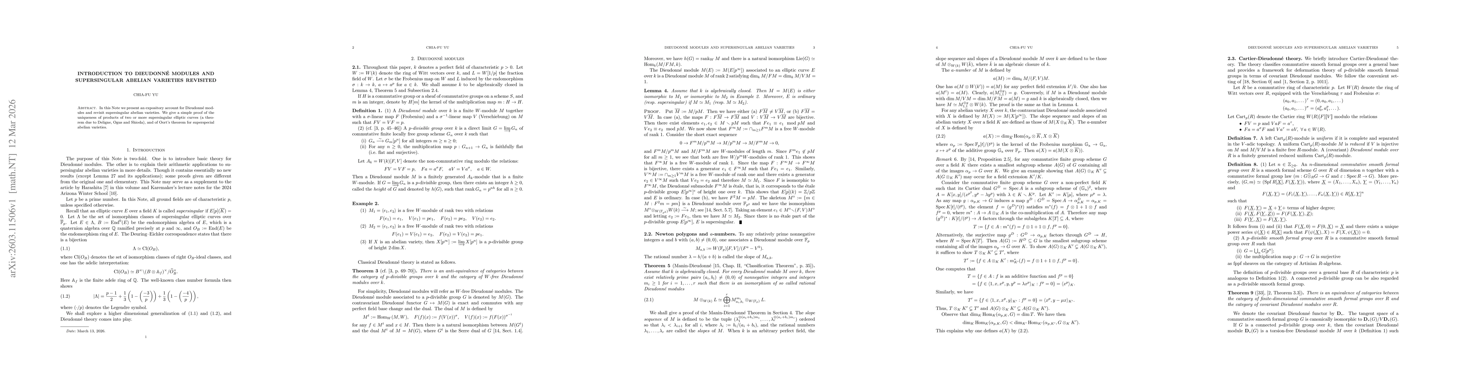 Thumbnail for Introduction to Dieudonné modules and supersingular abelian varieties revisited