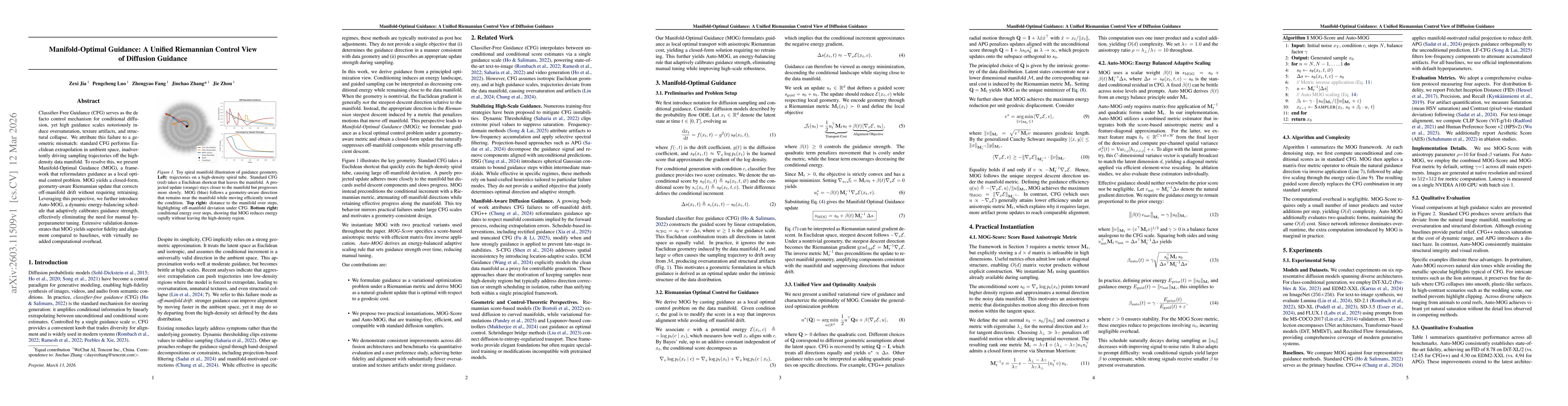 Thumbnail for Manifold-Optimal Guidance: A Unified Riemannian Control View of Diffusion Guidance