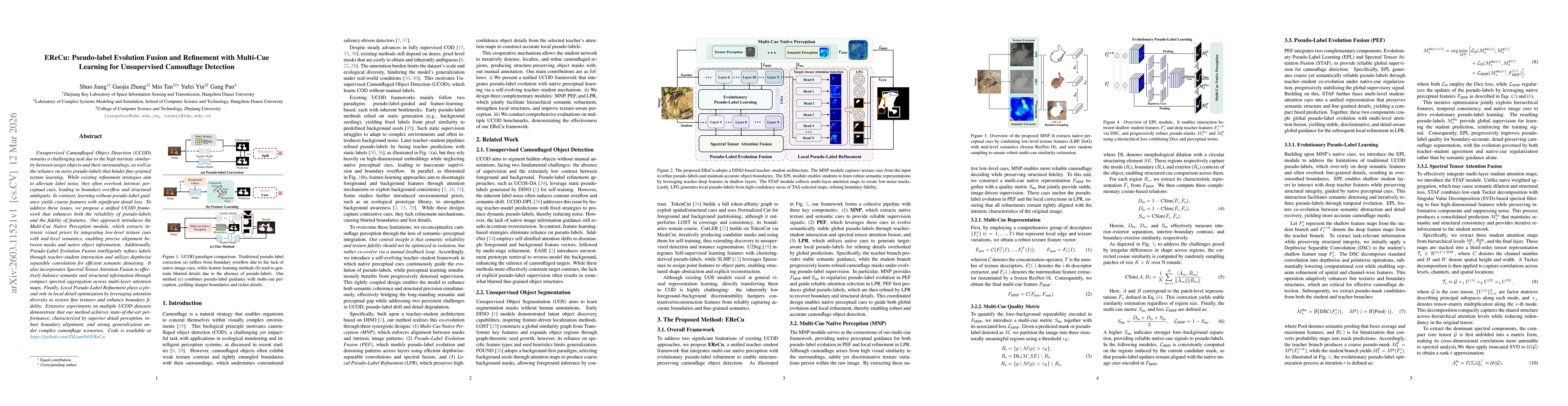 Thumbnail for EReCu: Pseudo-label Evolution Fusion and Refinement with Multi-Cue Learning for Unsupervised Camouflage Detection
