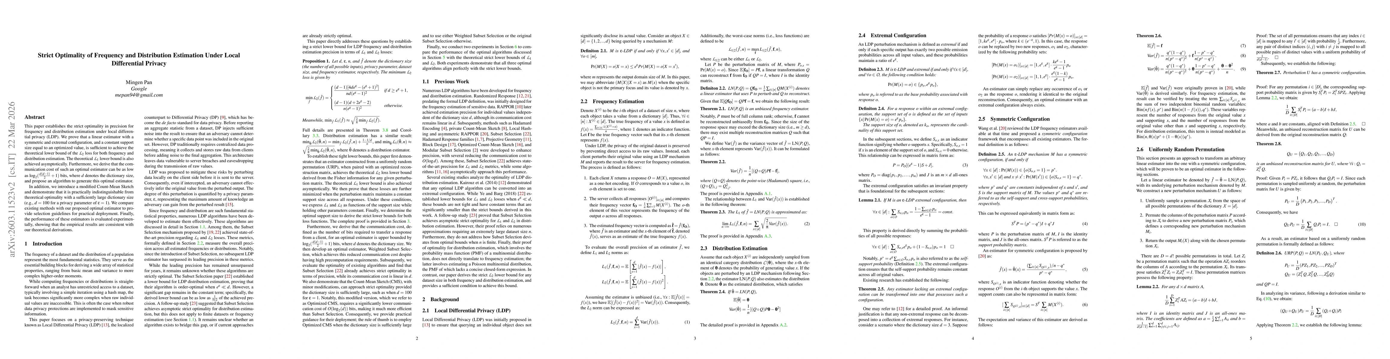 Thumbnail for Strict Optimality of Frequency Estimation Under Local Differential Privacy