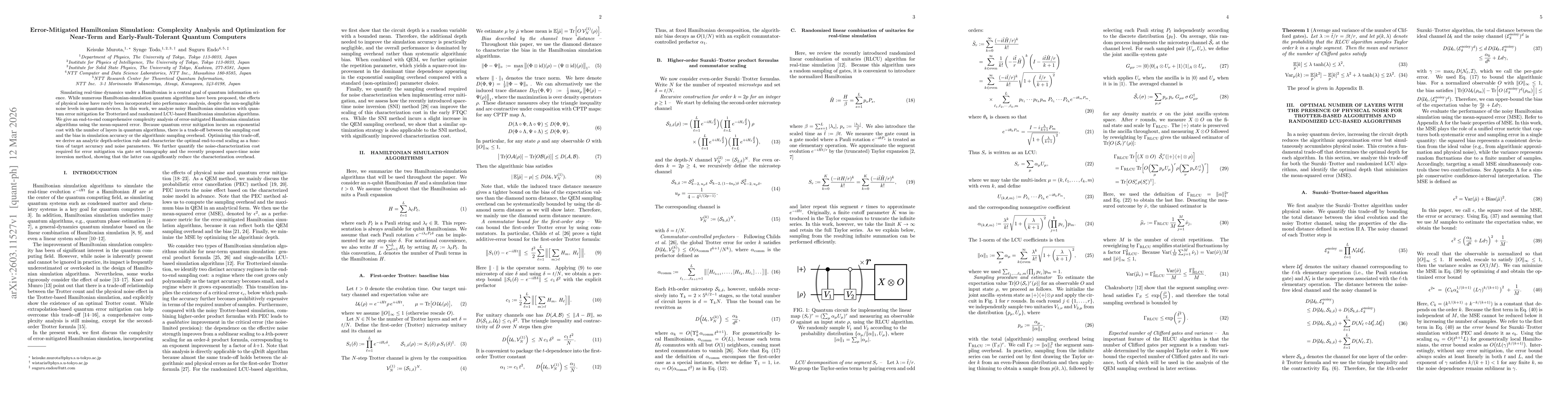 Thumbnail for Error-Mitigated Hamiltonian Simulation: Complexity Analysis and Optimization for Near-Term and Early-Fault-Tolerant Quantum Computers