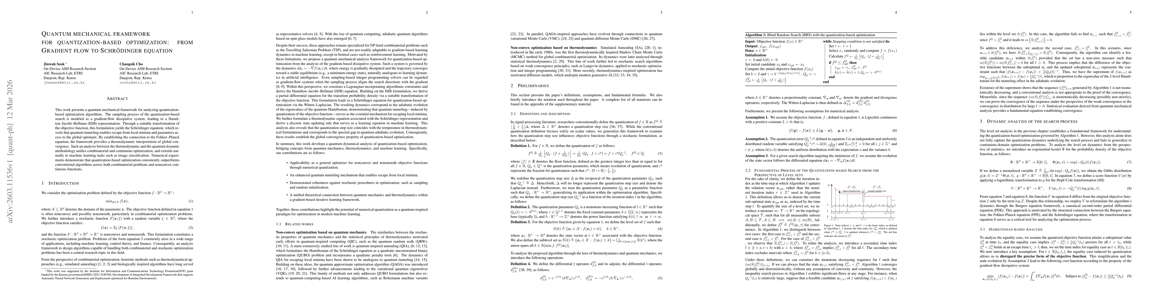Thumbnail for Quantum mechanical framework for quantization-based optimization: from Gradient flow to Schroedinger equation
