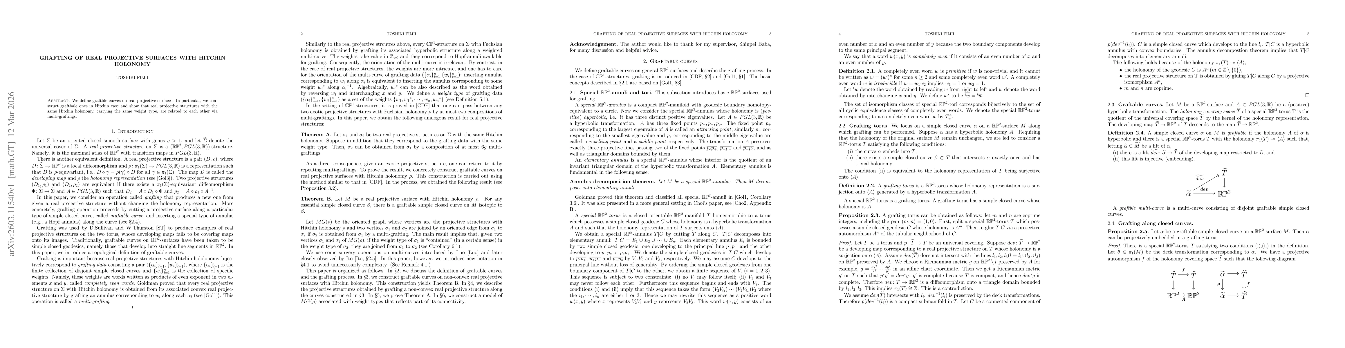 Thumbnail for Grafting of real projective surfaces with Hitchin holonomy