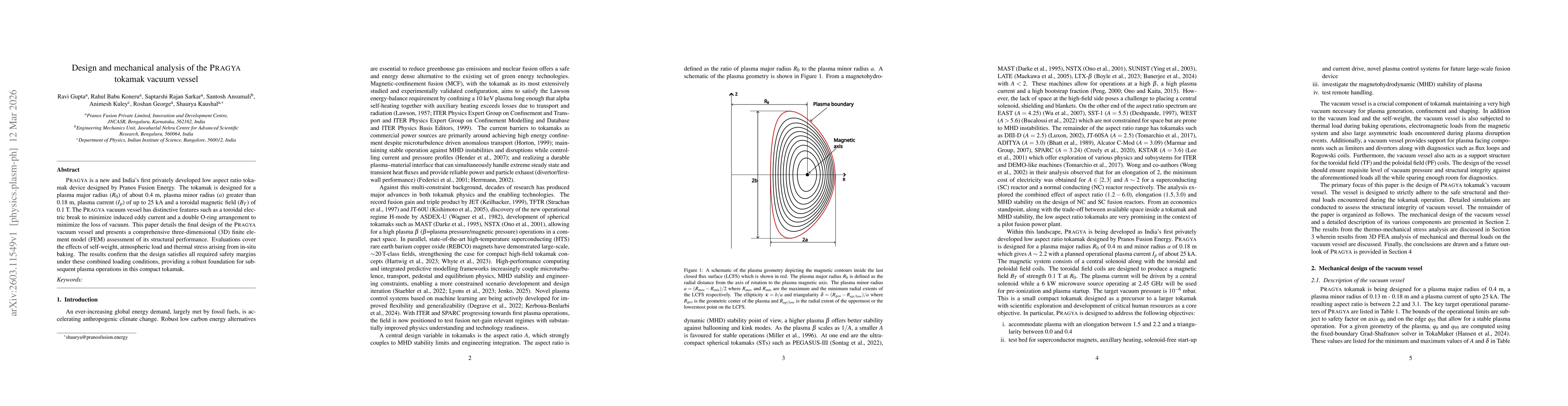 Thumbnail for Design and mechanical analysis of the PRAGYA tokamak vacuum vessel