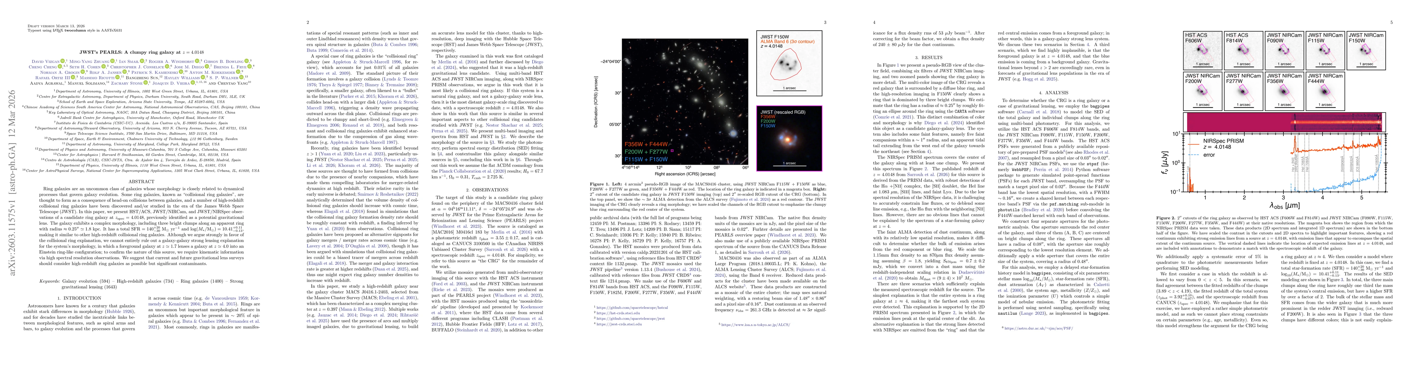 Thumbnail for JWST's PEARLS: A clumpy ring galaxy at $z = 4.0148$