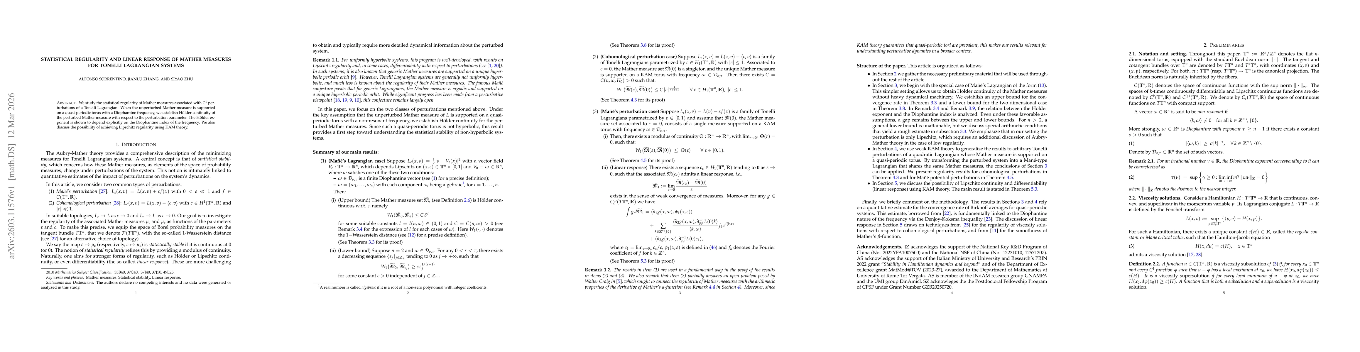 Thumbnail for Statistical regularity and linear response of Mather measures for Tonelli Lagrangian systems