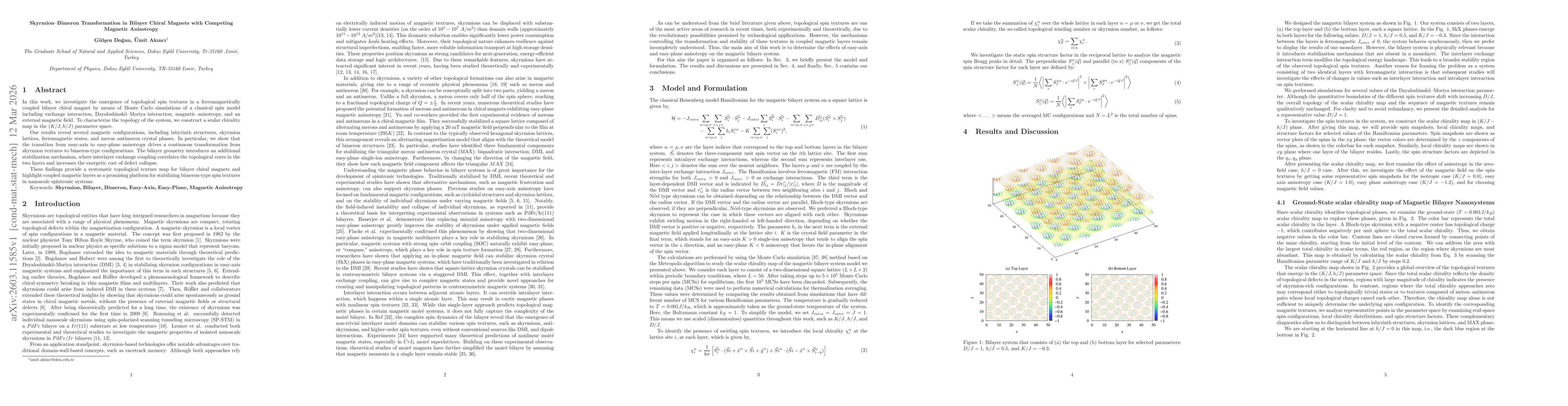 Thumbnail for Skyrmion-Bimeron Transformation in Bilayer Chiral Magnets with Competing Magnetic Anisotropy