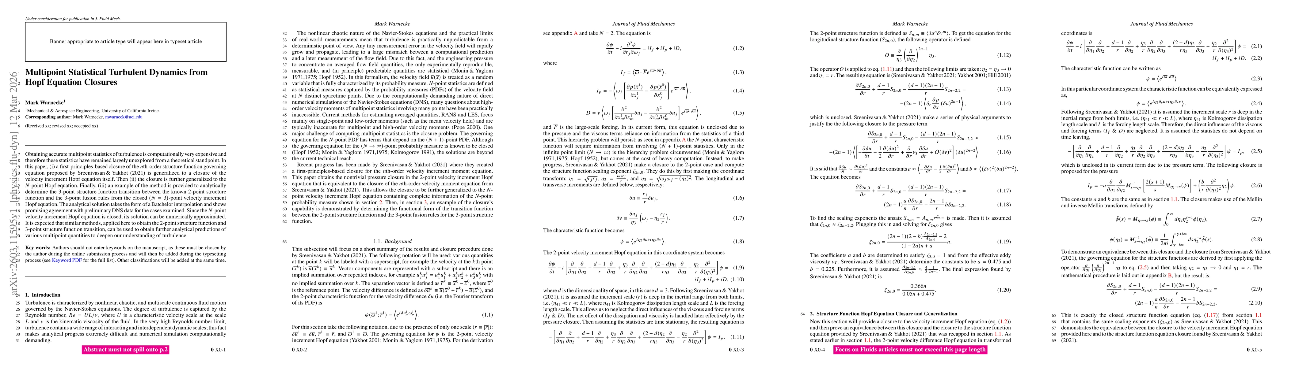 Thumbnail for Multipoint Statistical Turbulent Dynamics from Hopf Equation Closures