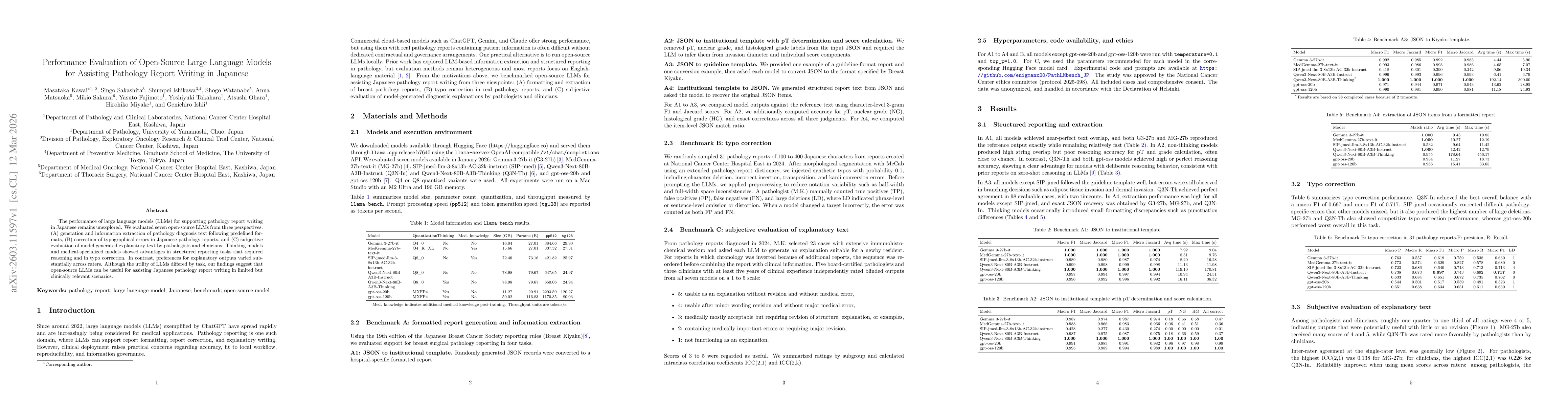 Thumbnail for Performance Evaluation of Open-Source Large Language Models for Assisting Pathology Report Writing in Japanese