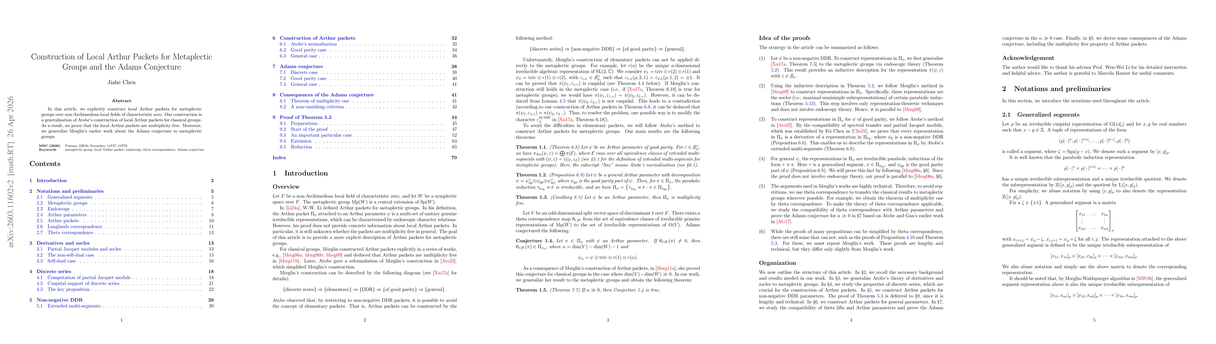 Thumbnail for Construction of Local Arthur Packets for Metaplectic Groups and the Adams Conjecture