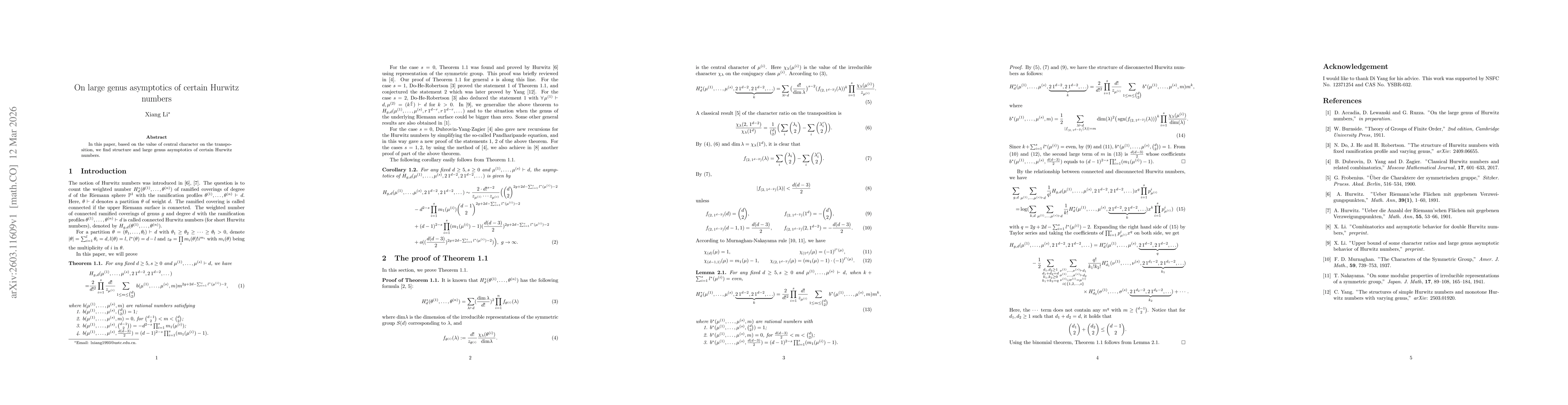 Thumbnail for On large genus asymptotics of certain Hurwitz numbers