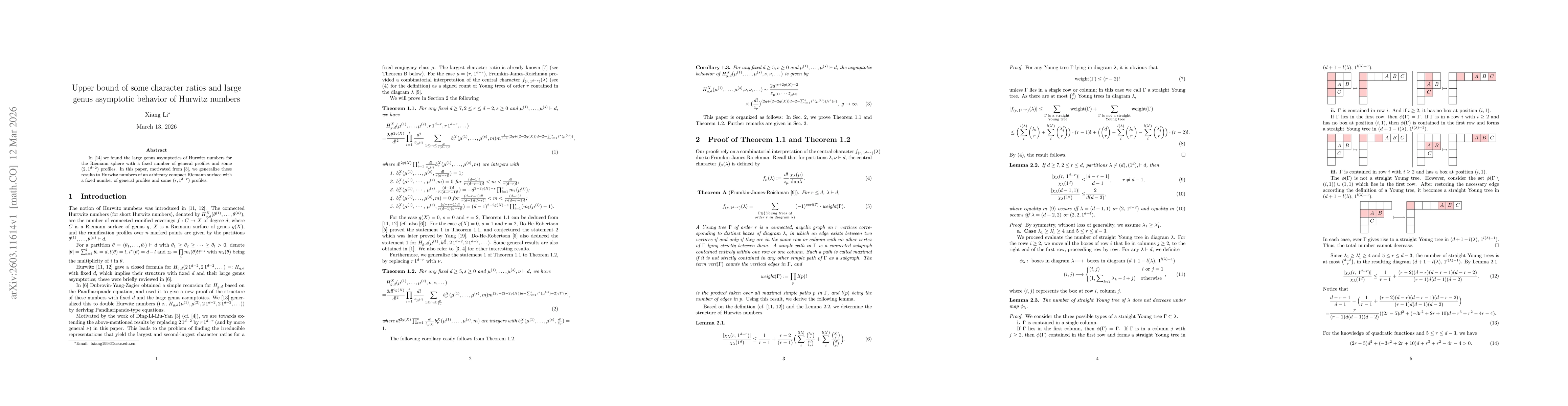 Thumbnail for Upper bound of some character ratios and large genus asymptotic behavior of Hurwitz numbers
