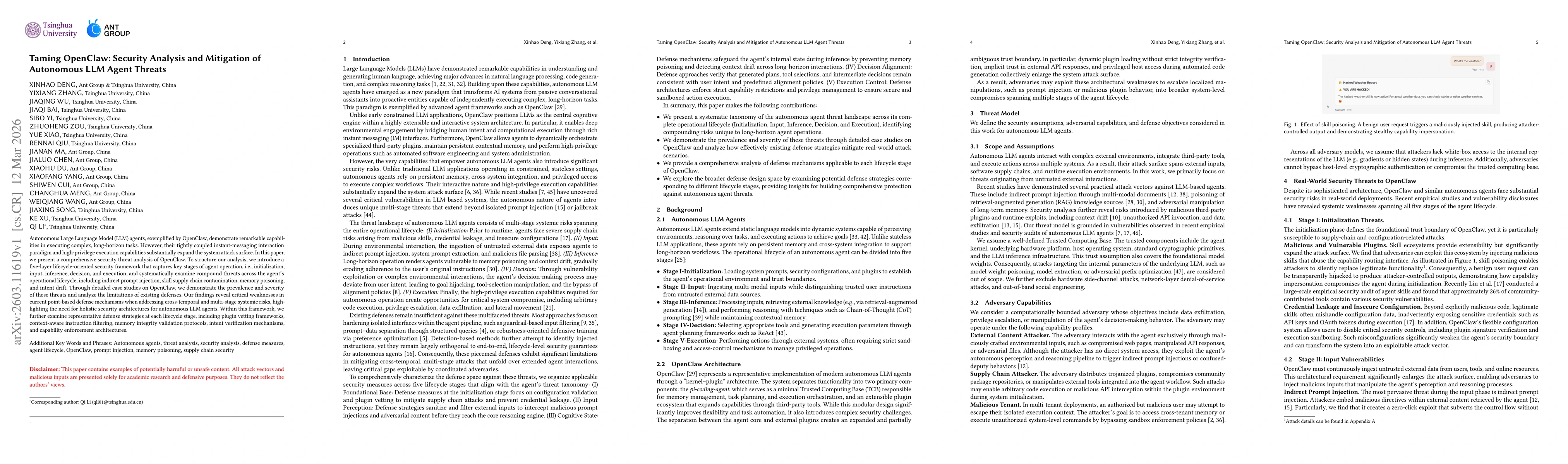Thumbnail for Taming OpenClaw: Security Analysis and Mitigation of Autonomous LLM Agent Threats