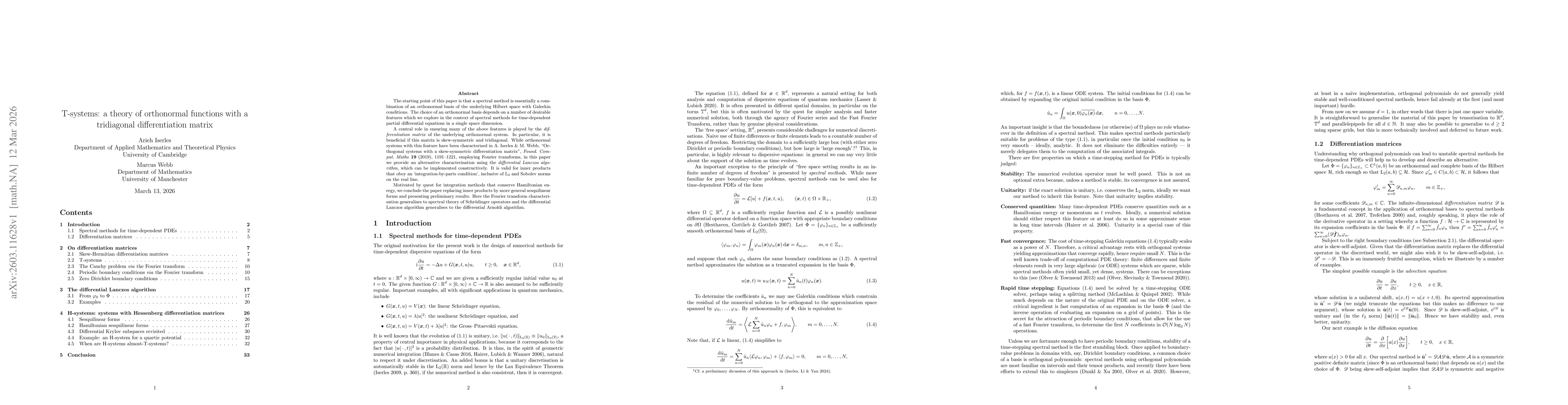 Thumbnail for T-systems: a theory of orthonormal functions with a tridiagonal differentiation matrix