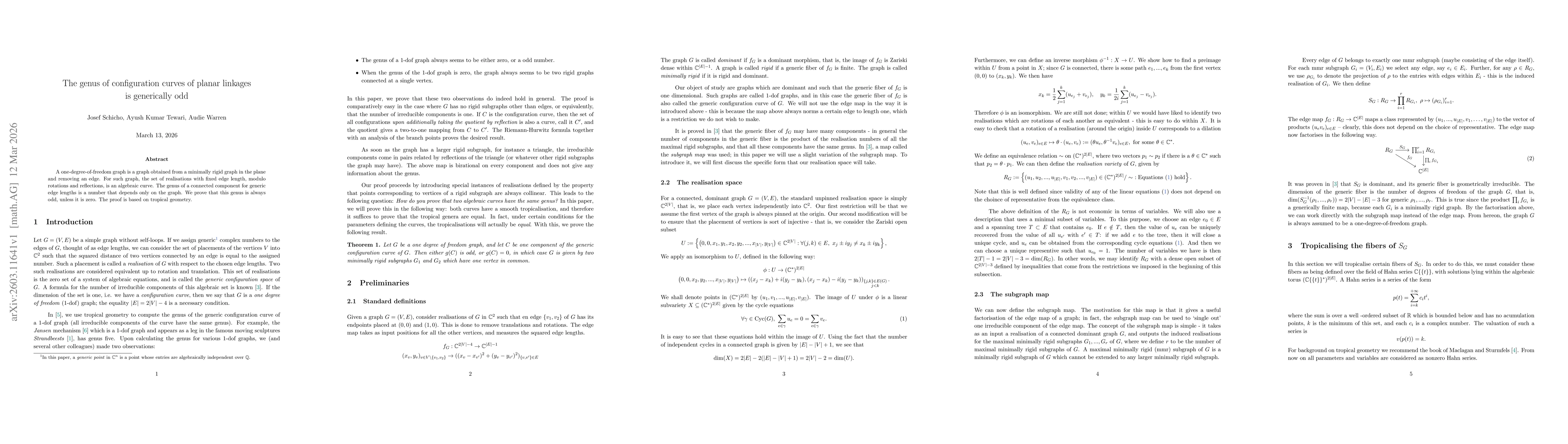 Thumbnail for The genus of configuration curves of planar linkages is generically odd