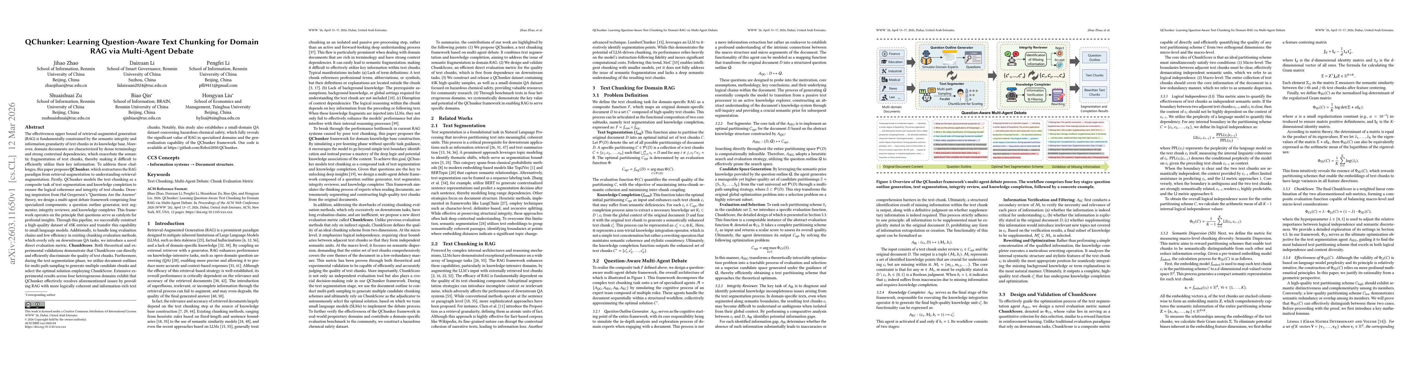 Thumbnail for QChunker: Learning Question-Aware Text Chunking for Domain RAG via Multi-Agent Debate