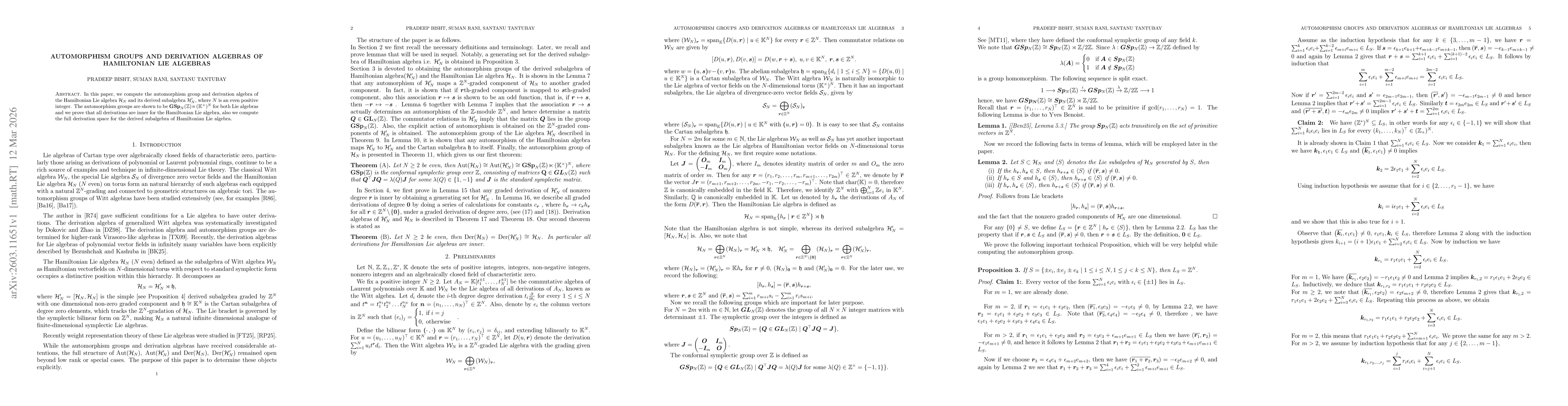 Thumbnail for Automorphism groups and derivation algebras of Hamiltonian Lie algebras