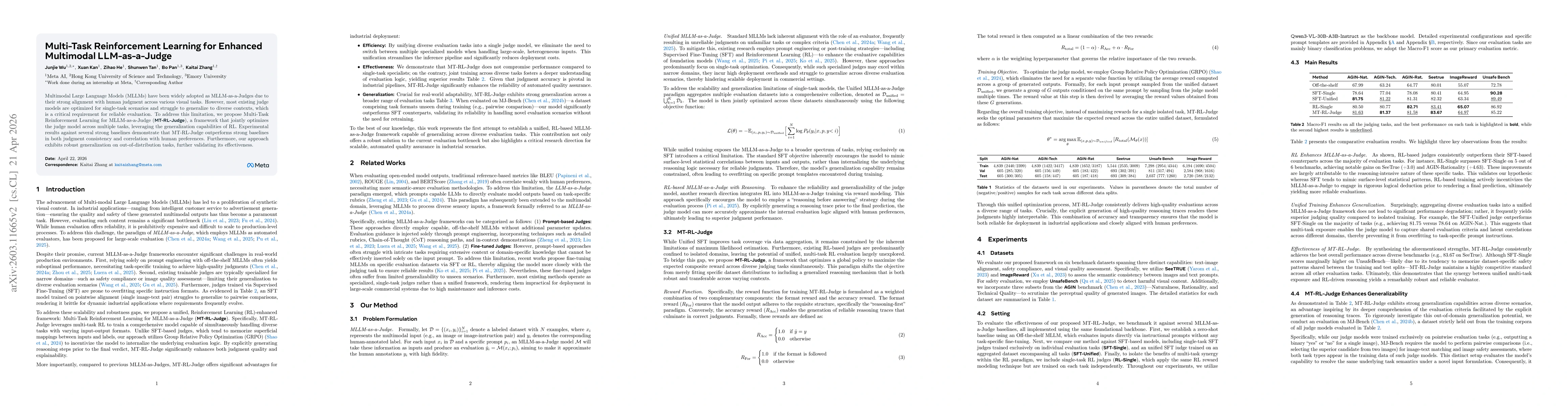 Thumbnail for Multi-Task Reinforcement Learning for Enhanced Multimodal LLM-as-a-Judge