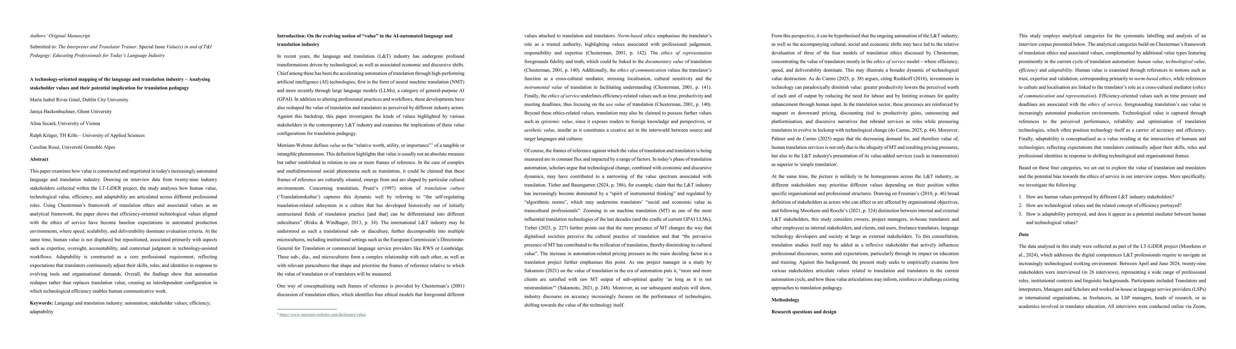 Thumbnail for A technology-oriented mapping of the language and translation industry: Analysing stakeholder values and their potential implication for translation pedagogy