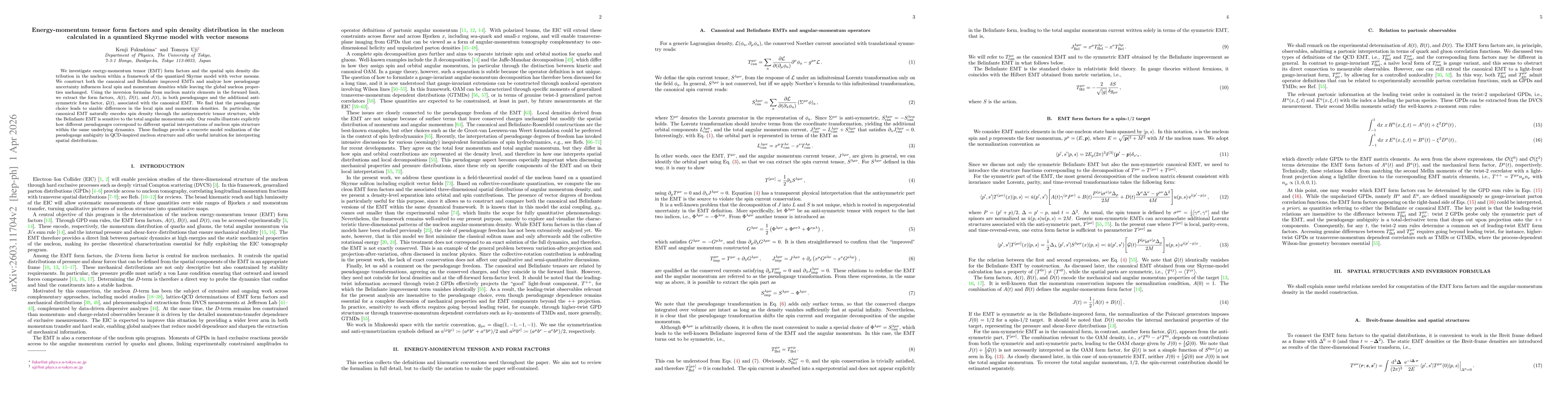 Thumbnail for Energy-momentum tensor form factors and spin density distribution in the nucleon calculated in a quantized Skyrme model with vector mesons