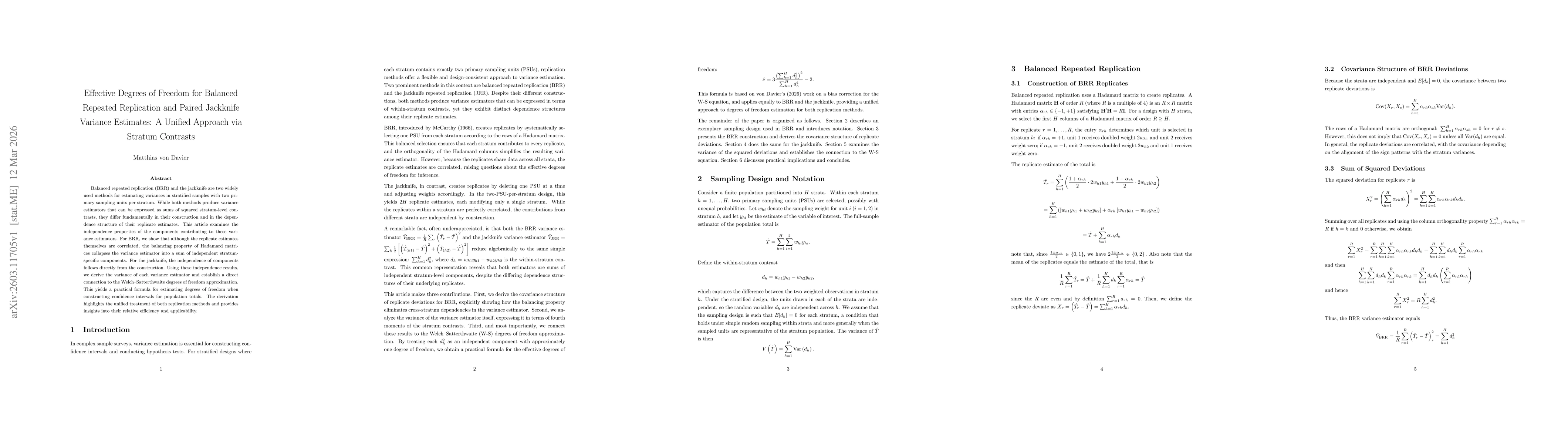 Thumbnail for Effective Degrees of Freedom for Balanced Repeated Replication and Paired Jackknife Variance Estimates: A Unified Approach via Stratum Contrasts