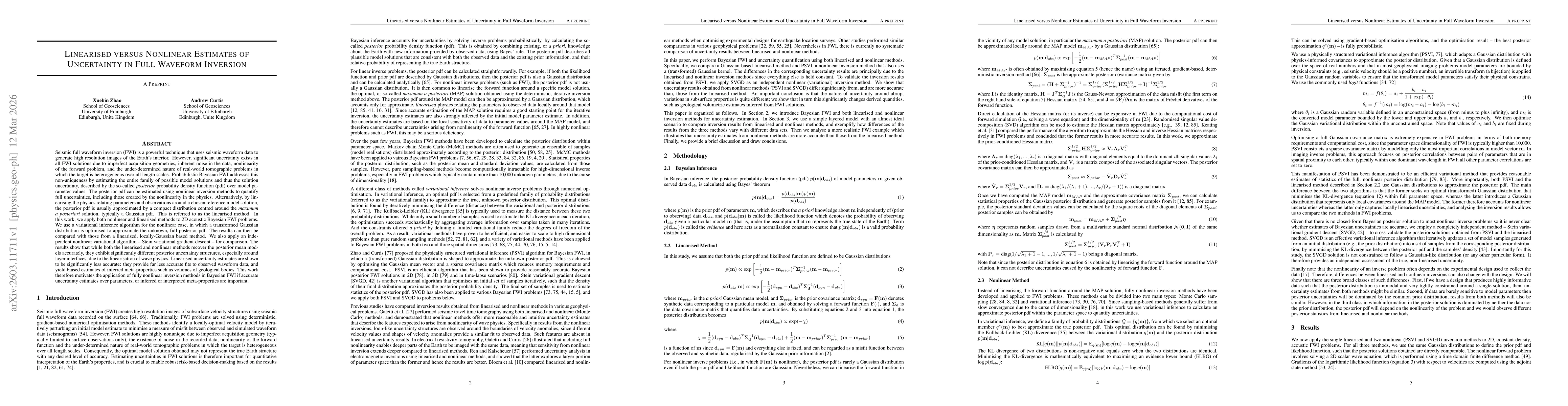 Thumbnail for Linearised versus Nonlinear Estimates of Uncertainty in Full Waveform Inversion