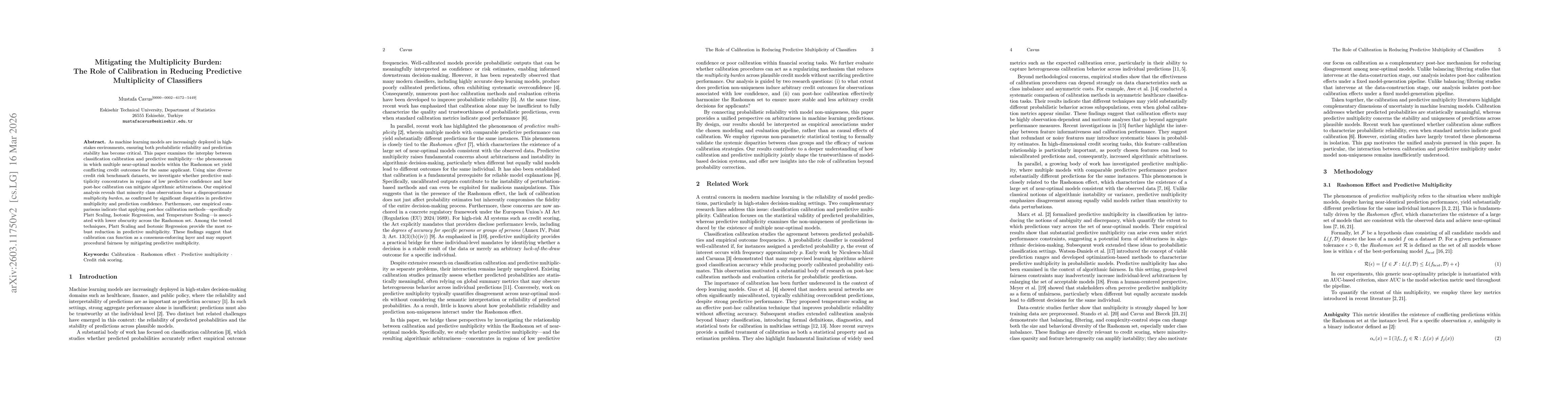 Thumbnail for Mitigating the Multiplicity Burden: The Role of Calibration in Reducing Predictive Multiplicity of Classifiers