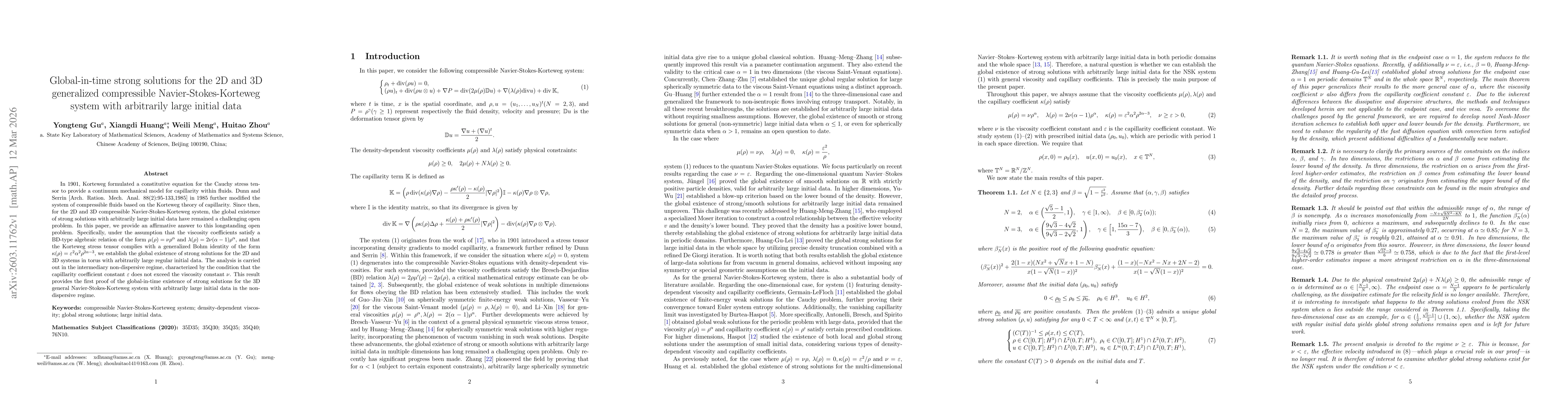 Thumbnail for Global-in-time strong solutions for the 2D and 3D generalized compressible Navier-Stokes-Korteweg system with arbitrarily large initial data