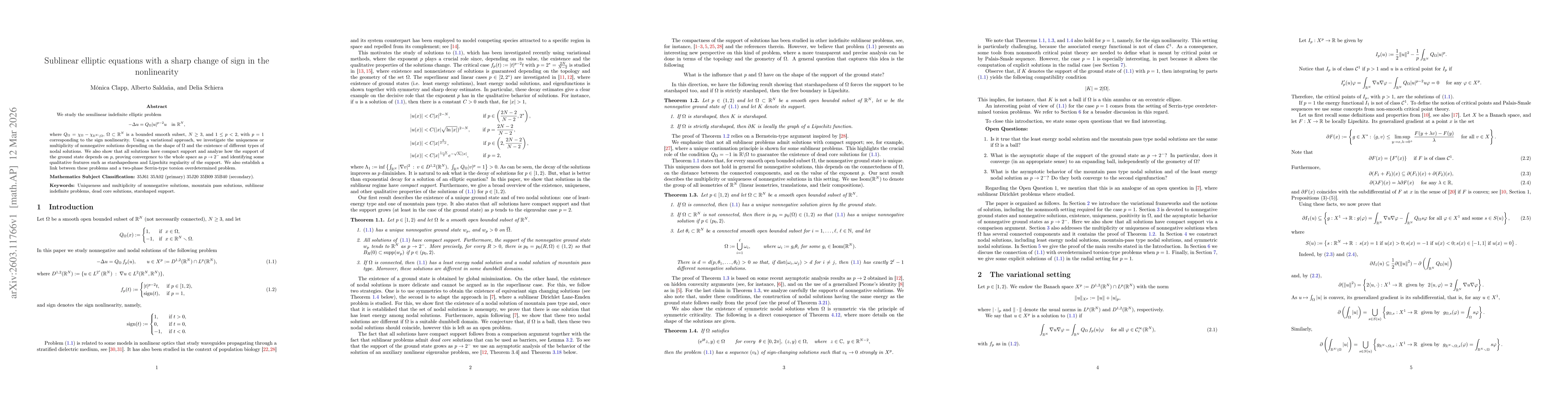 Thumbnail for Sublinear elliptic equations with a sharp change of sign in the nonlinearity