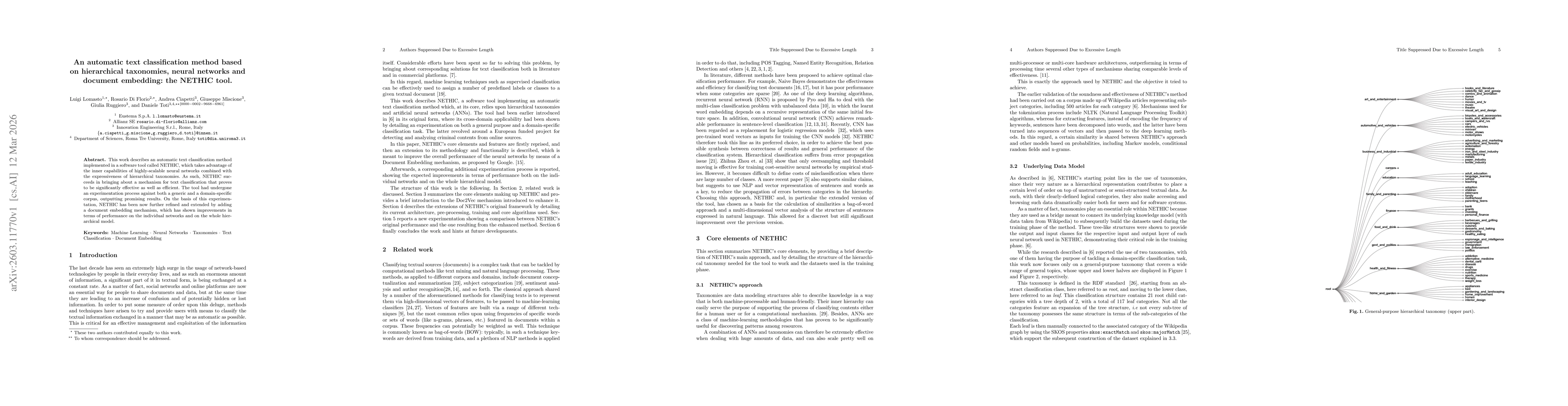 Thumbnail for An Automatic Text Classification Method Based on Hierarchical Taxonomies, Neural Networks and Document Embedding: The NETHIC Tool