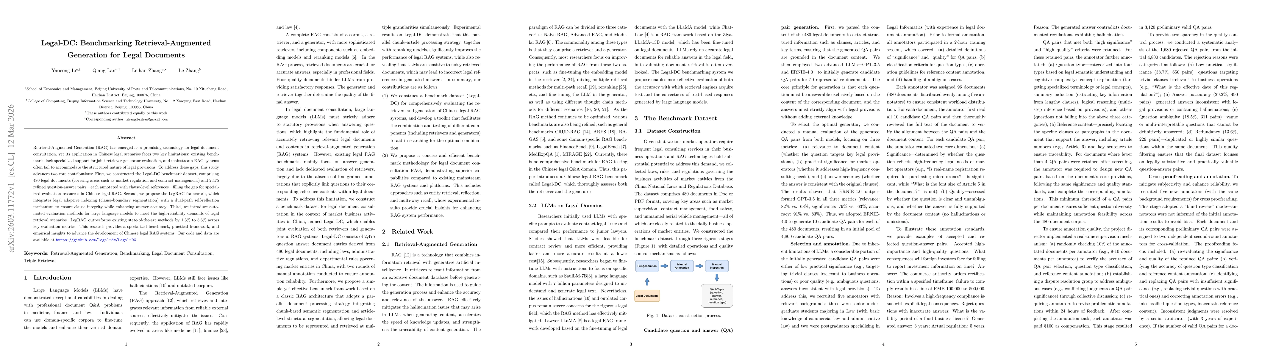 Thumbnail for Legal-DC: Benchmarking Retrieval-Augmented Generation for Legal Documents