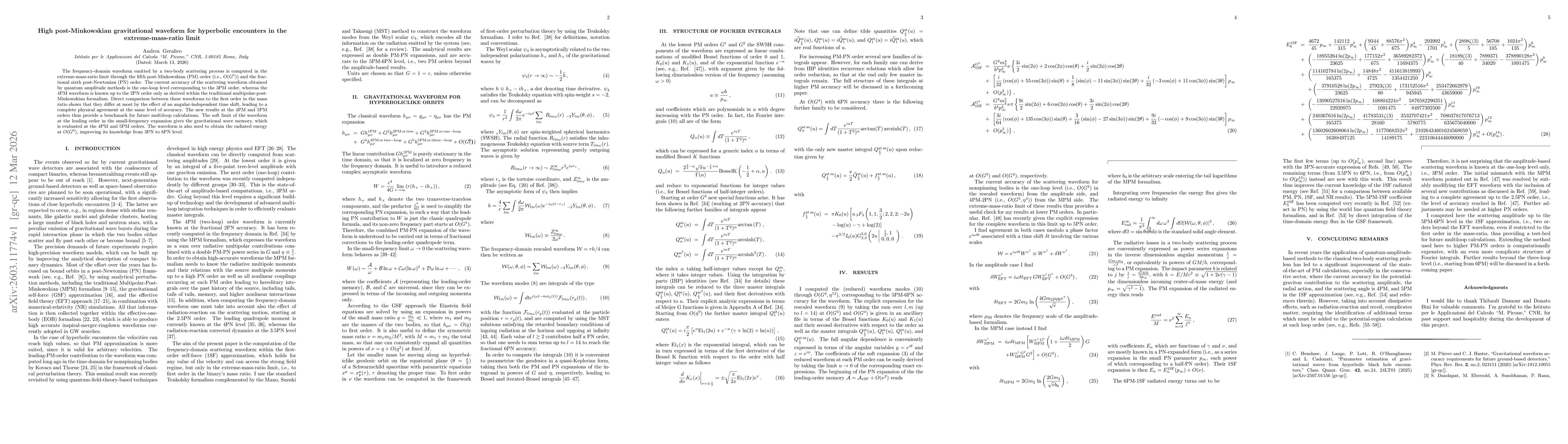 Thumbnail for High post-Minkowskian gravitational waveform for hyperbolic encounters in the extreme-mass-ratio limit
