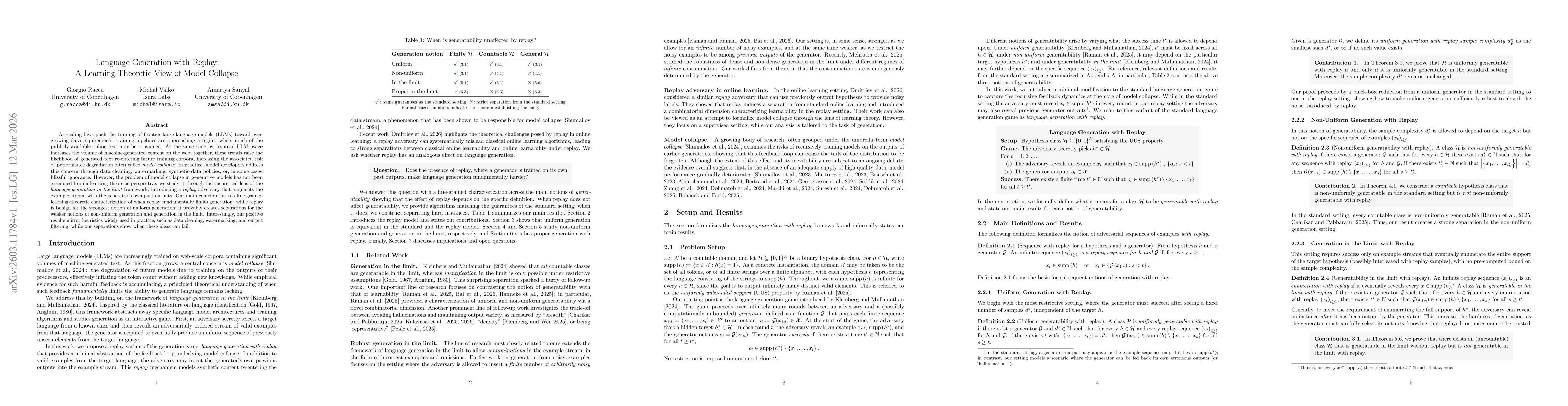 Thumbnail for Language Generation with Replay: A Learning-Theoretic View of Model Collapse