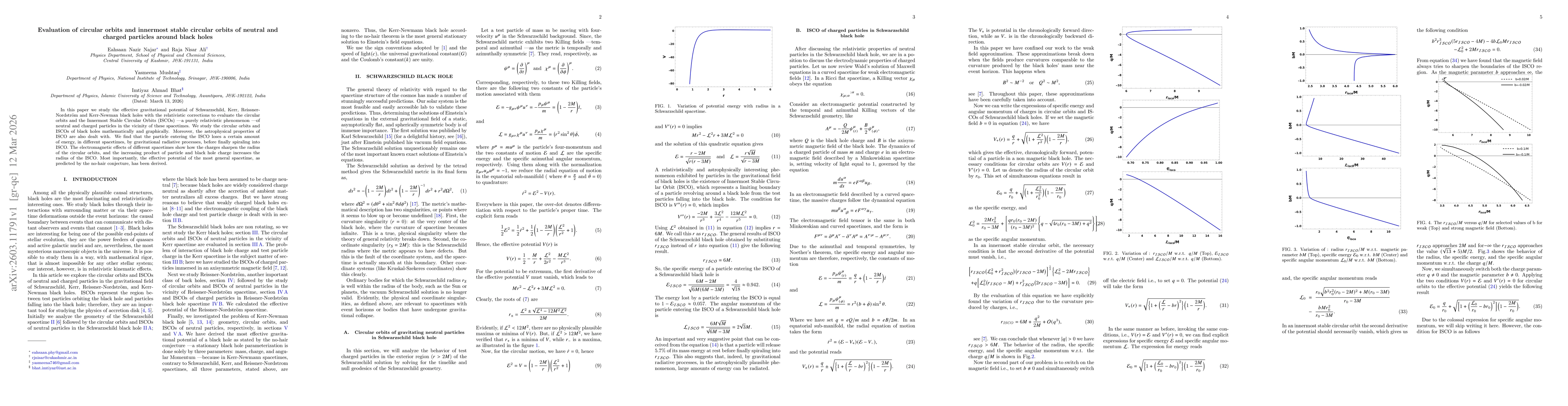 Thumbnail for Evaluation of circular orbits and innermost stable circular orbits of neutral and charged particles around black holes