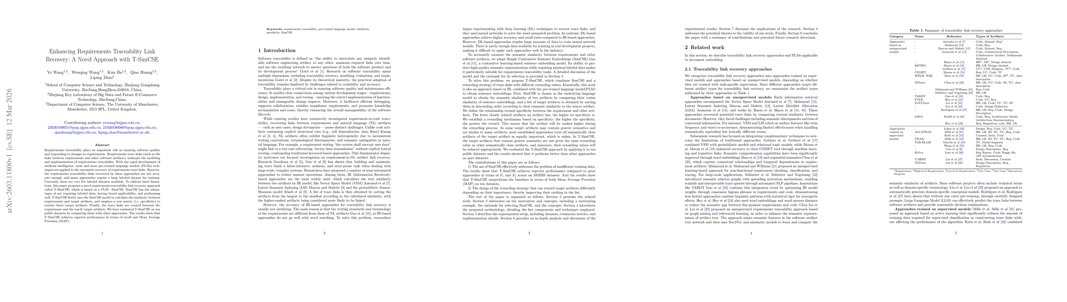 Thumbnail for Enhancing Requirements Traceability Link Recovery: A Novel Approach with T-SimCSE