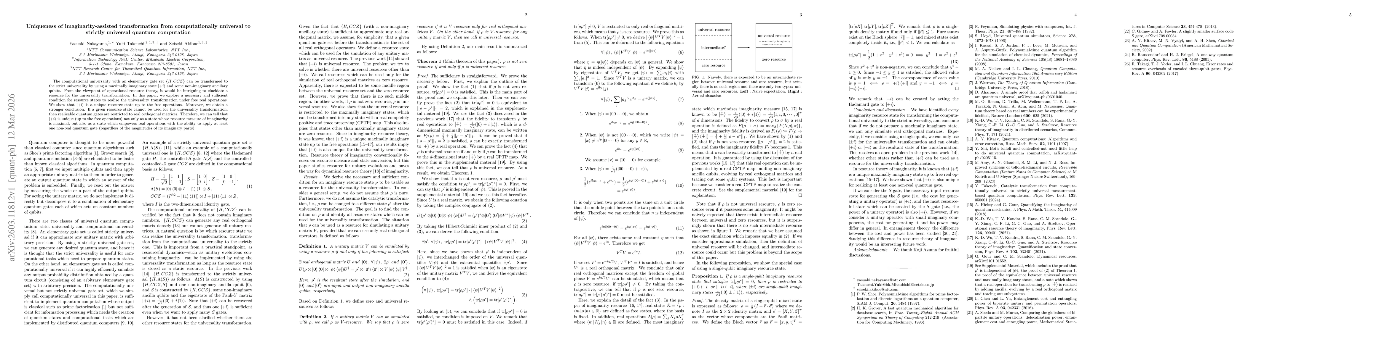 Thumbnail for Uniqueness of imaginarity-assisted transformation from computationally universal to strictly universal quantum computation